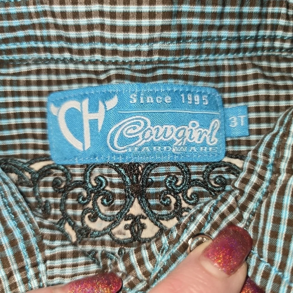 Cowgirl Hardware Plaid Embroided Long Sleeve Jewel Snap Front Shirt Size 3T